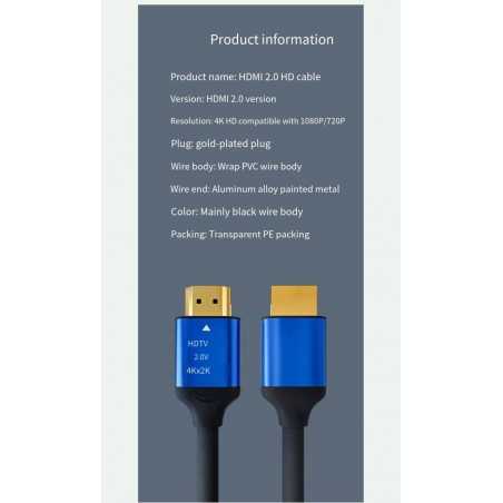 Cavo HDMI 2.0 4K x 2K HD Compatibile con 1080P/720P 1.8 metri Bulk | Nero