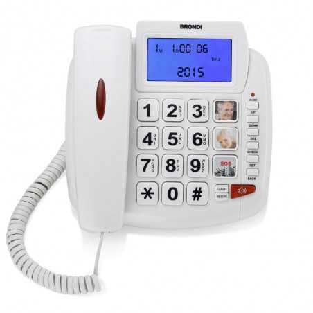 BRONDI Bravo 90 LCD Telefono Fisso per Anziani Fascia Senior Grandi Tasti Ampio Display Vivavoce | Bianco