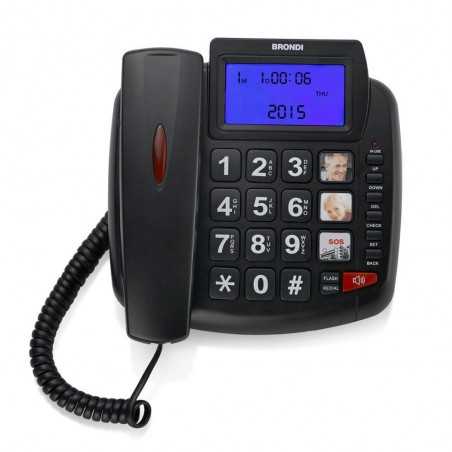 BRONDI Bravo 90 LCD Telefono Fisso per Anziani Fascia Senior Grandi Tasti Ampio Display Vivavoce | Nero