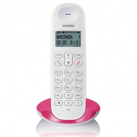 Brondi LOTUS Telefono Cordless Vivavoce Eco Dect Sveglia Rubrica | Bianco e Magenta