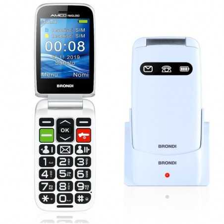 BRONDI Amico Favoloso Cellulare Senior DualSim GSM QUADRI Band | Bianco Metal