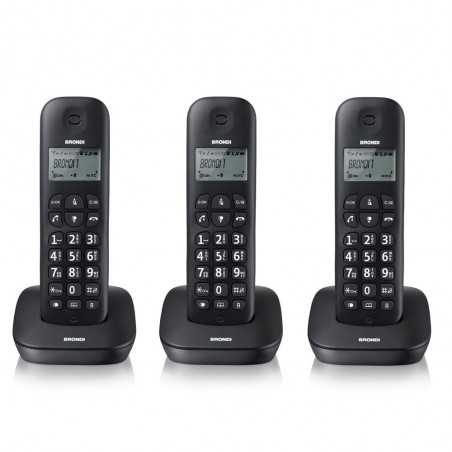 BRONDI GALA TRIO Telefono Cordless Funzione ECO DECT Schermo Grande Sveglia | Nero