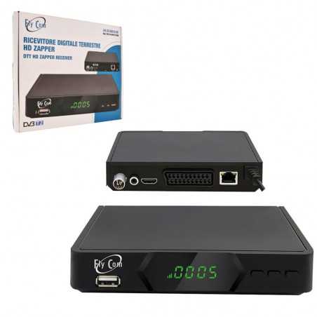 FlyCom Decoder Digitale Terrestre HD ZAPPER DDT2-Player DVB-T/T2 H.265 Ricevitore HDMI TV | nero