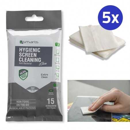 4SMARTS 5x Hygienic Screen Cleaning Anti-Batteri Salviettine Igienizzanti per Display
