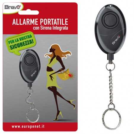 BRAVO Allarme Portatile con Sirena Integrata da 105dB Pratico e Discreto | Black