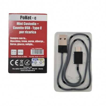 BRAVO Cavetto di Ricarica POKET-C Mini Custodia + Cavetto USB - Type C 51cm