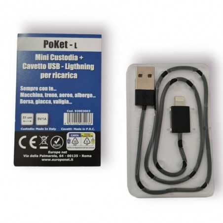 BRAVO Cavetto di Ricarica POKET-L Mini Custodia + Cavetto USB - Ligthning 51cm