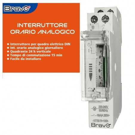 BRAVO Interruttore Orario Analogico per Quadro Elettrico DIN | 24h Verticale
