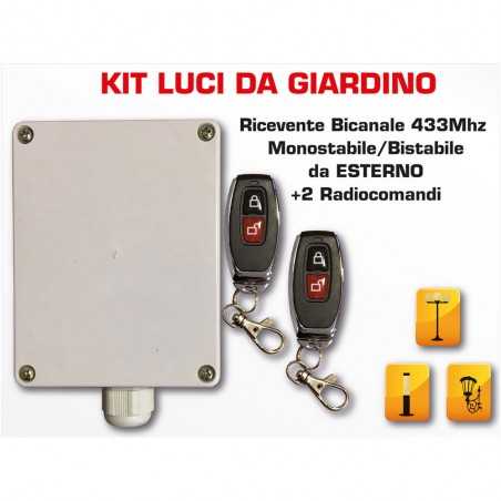 BRAVO Kit Luci da Giardino Ricevente Bicanale 433Mhz da Esterno Con 2 Radiocomandi