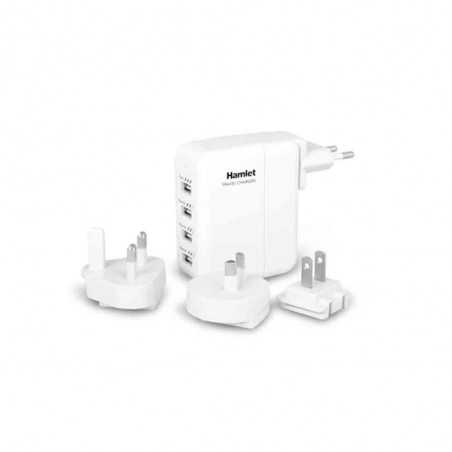 Hamlet Travel Charger 4 Port USB Wall Power Supply With Universal Adapters