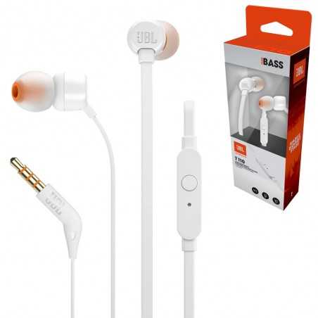 JBL T110 Cuffie Auricolari Con Filo + Comando e Microfono | White