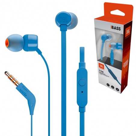 JBL T110 Cuffie Auricolari Con Filo + Comando e Microfono | Blu