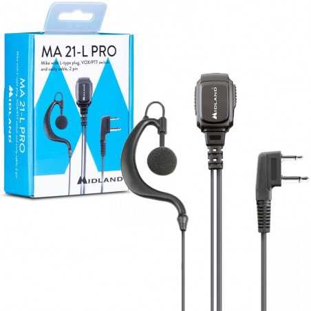 MIDLAND MA21-L PRO Earphone Microphone With Vox / Ptt Selector Spiral Cable With 2 Pin Socket