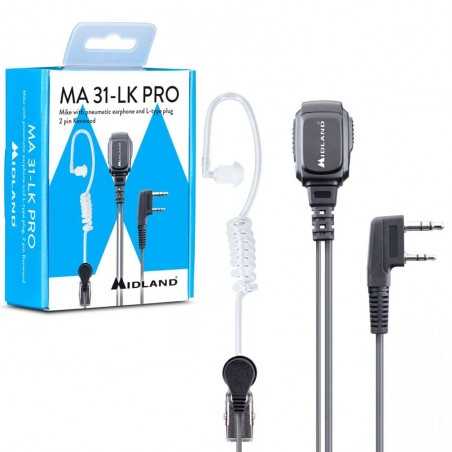MIDLAND MA31-LK PRO Microphone With Earphone Pneum. No Vox With 2 Pin Kenwood Socket