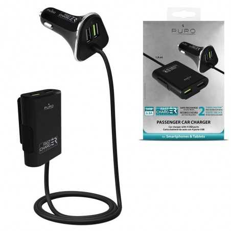 Puro Car Charger Fast 2 Usb + Hub 2 Usb ports 6,8A Black