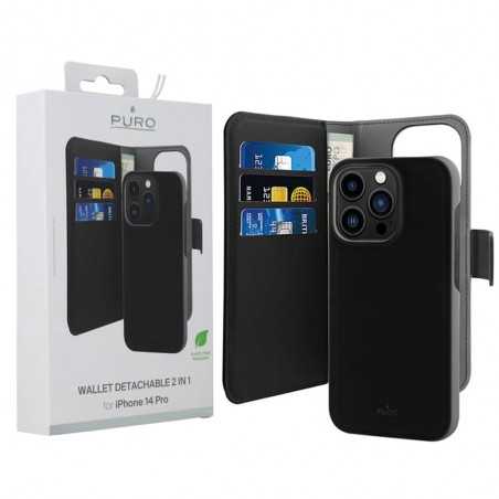 Puro Wallet Detachable 2 in 1 Custodia Flip Orizz. + Cover Magnetica Per iPhone 14 Pro | Nero