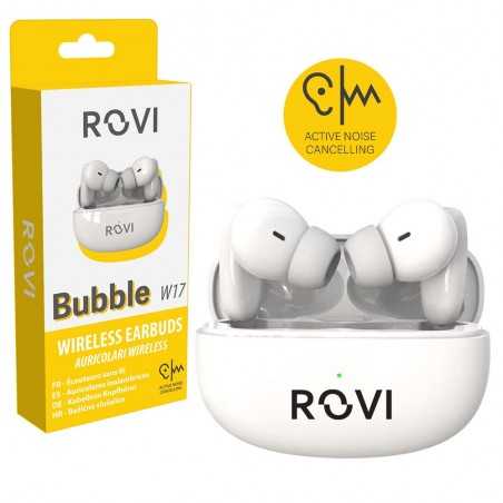 Rovi Auricolare Bluetooth True Wireless W17 BUBBLE Con Noise Cancelling Bianco