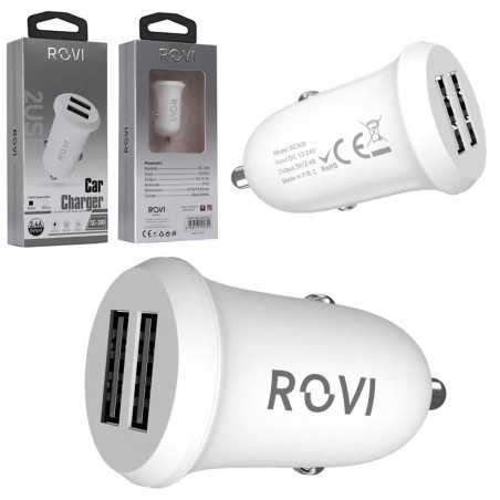 Rovi Caricabatteria da Auto 2 porte USB Car Charger 2.4A | Bianco