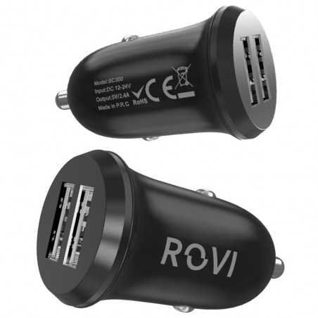 Rovi Caricabatteria da Auto 2 porte USB-A Car Charger 2.4A | Nero