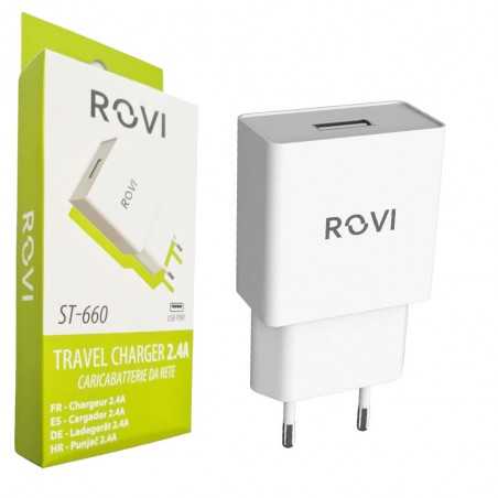 Rovi Caricabatterie 1 porta USB Adattatore Travel Charger 2.4A USB | Bianco