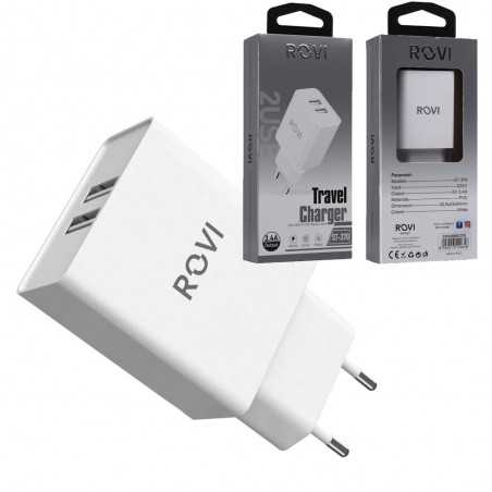 Rovi Battery charger 2 USB port Travel Charger 3.4A Adapter | White
