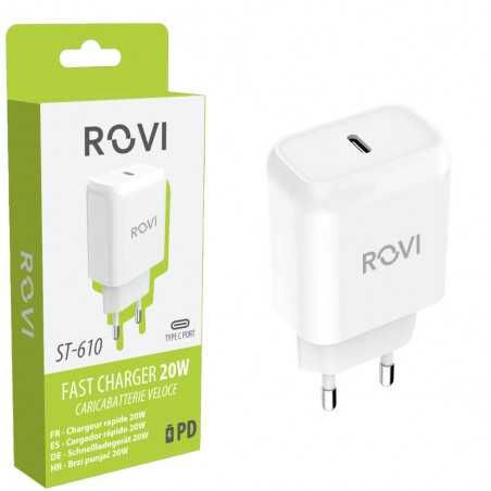 ROVI CaricaBatterie da Rete ST610 20W USB-C Fast Charger Power Delivery | Bianco