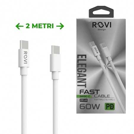 Rovi Elegant Cavo 2 Metri da Type-c a Type-c SA10CC in PVC Ultra Resistente 3A | Bianco