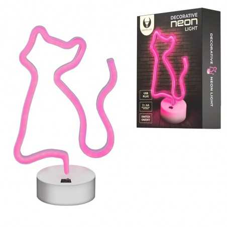 ROVI Forever Light Lampada Neon Luce Led Decorativo USB PLUG Switch On-Off con Base | Gatto Rosa