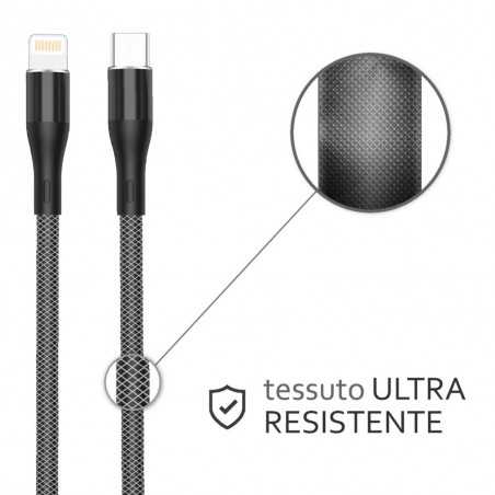 Rovi Sport SA41I Cavo di Ricarica in Nylon da Lightning a USB-C 1mt 3A | Nero