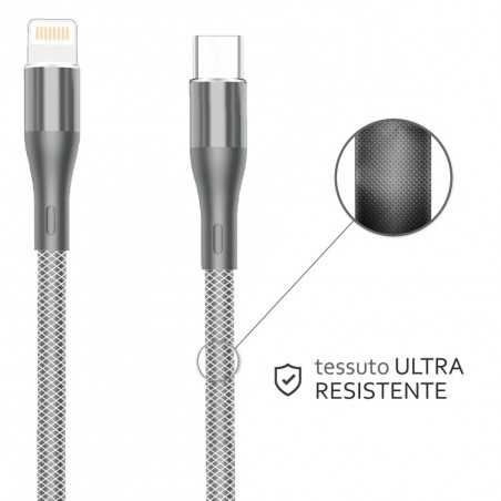 Rovi Sport SA41I Cavo di Ricarica in Nylon da Lightning a USB-C 1mt 3A | Silver