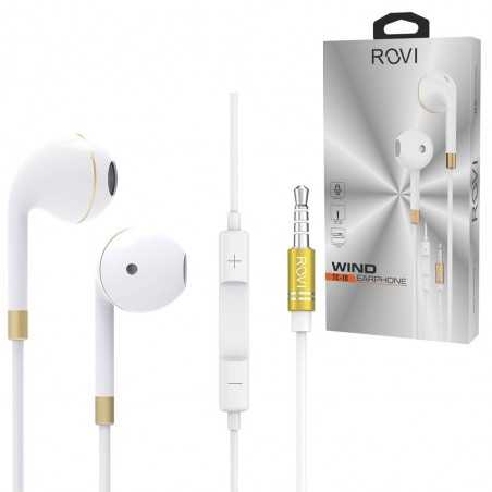 Rovi Wind Earphone Jack 3.5" TC-10 With Remote Control Cable 120cm | White
