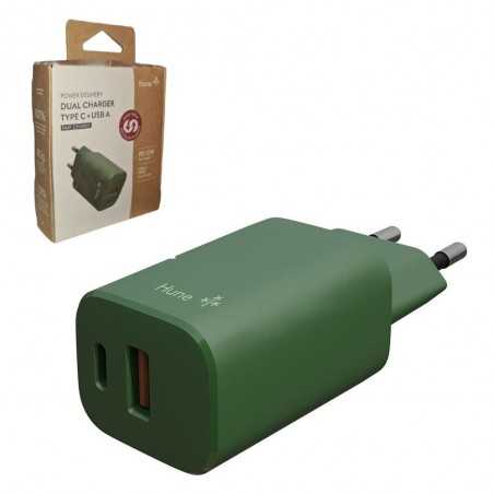 HUNE Caricatore Power Delivery Dual Charger TYPE-C USB-A 20W | Verde