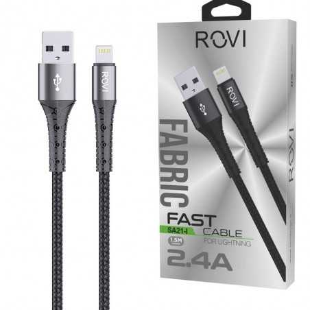 Rovi Fabric SA21I Cavo in Tessuto da Usb-A a Lightning 1,5 Metri 2.4A | Silver 