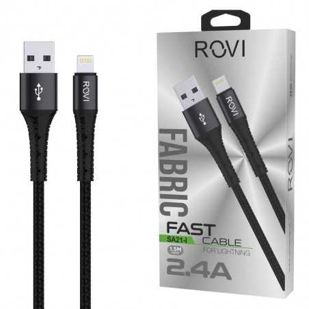 Rovi Fabric SA21I Cavo in Tessuto da Usb-A a Lightning 1,5 Metri 2.4A | Black