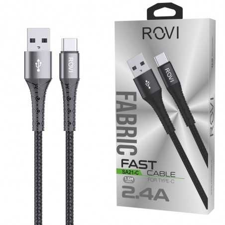 Rovi Fabric SA21C Cavo di Ricarica in Tessuto da Usb-A a Usb-C 1,5 Metri 60W | Silver