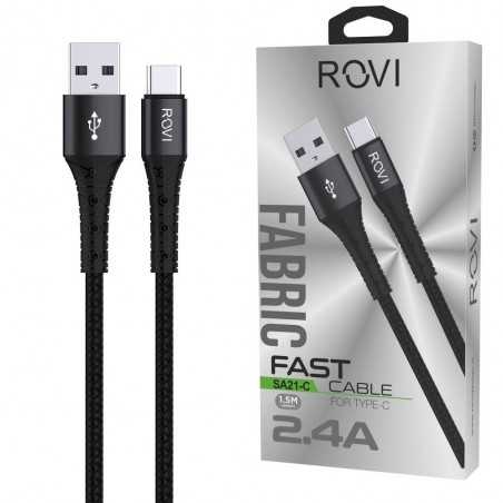 Rovi Fabric SA21C Cavo di Ricarica in Tessuto da Usb-A a Usb-C 1,5 Metri 60W | Black