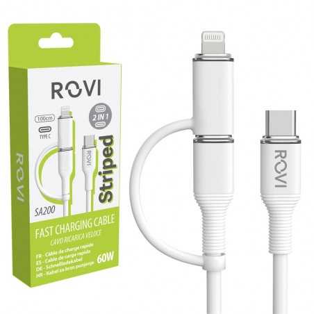 Rovi STRIPED SA200 Cavo in PVC da Type-C a Type-C + Adattatore Lightning (100cm)