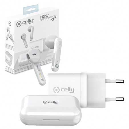 CELLY New Generetion KIT Auricolare Bluetooth + Caricabatterie USB-C 20w | Bianco