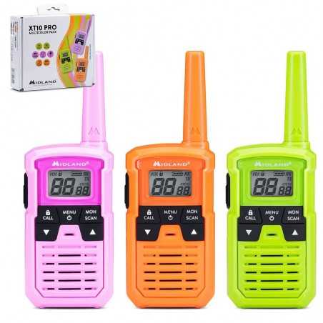 Midland XT10 PRO 3 Walkie Talkie MultiColor Radio Ricetrasmettitori | Verde - Arancione - Fucsia