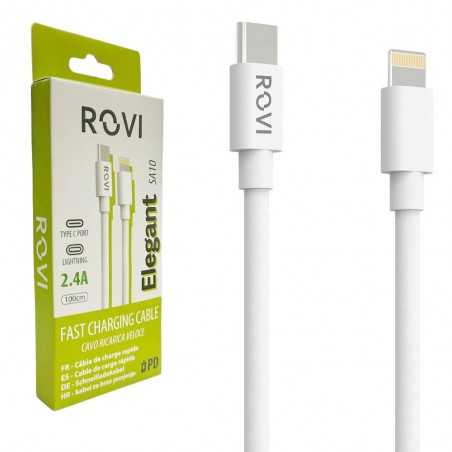 Rovi Elegant Cavo di Ricarica da USB-C a Lightning in PVC Ultra Resistente SA10 1mt 2.4A | Bianco