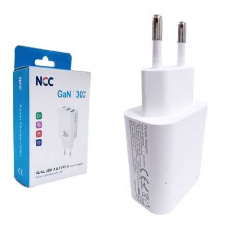 NCC Carica Batterie da Rete 30W Dual USB-C + USB-A