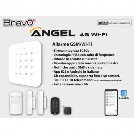 Bravo ANGEL 4G WIFI FHSS Sistema di Allarme con Centralina 4G e Sirena Integrata 105 dB