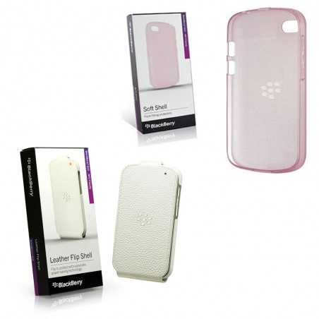 BlackBerry Cover Originale per Q10 Soft Shell Rosa + Leather Flip Shell Bianca NFC Friendly