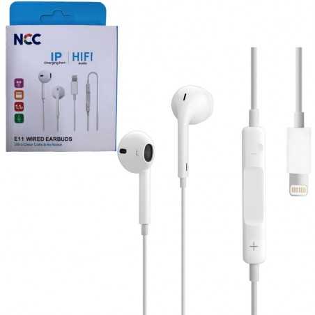 NCC Auricolare EarBuds E11 con telecomando e microfono (Connettore Lightning)