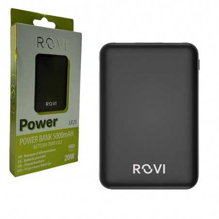 ROVI Power Bank LX25 5000 mAh Caricabatterie Portatile 2 USB-A 1 USB-C 20W | Nero