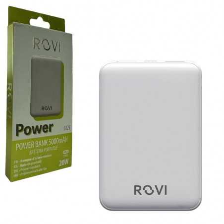 ROVI Power Bank LX25 5000 mAh Caricabatterie Portatile 2 USB-A 1 USB-C 20W | Bianco