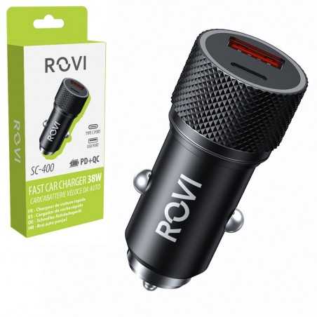 Rovi Caricabatterie Veloce da Auto SC400 Fast Car Charger 38w USB-A e USB-C | Nero