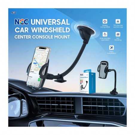 NCC Supporto da Auto CH21 Universale per Parabrezza Rotazione 360° Braccio Lungo | Nero