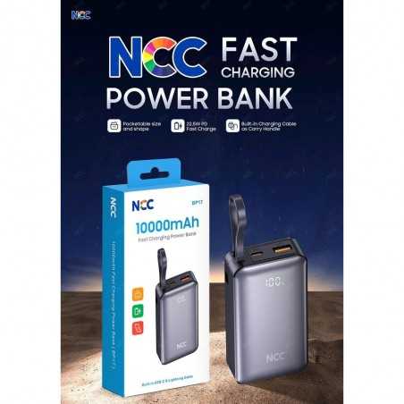 NCC Power bank 10000mAh FAST CHARGING + Cavo USB-C e Lightning INTEGRATO 22.5W | BP17