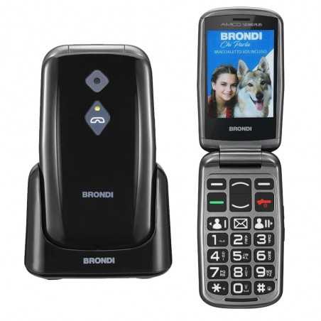 Brondi AMICO SICURO PLUS + CellulareDual Sim Fotocamera da 1.3Mp con LED FLASH | Black Metal